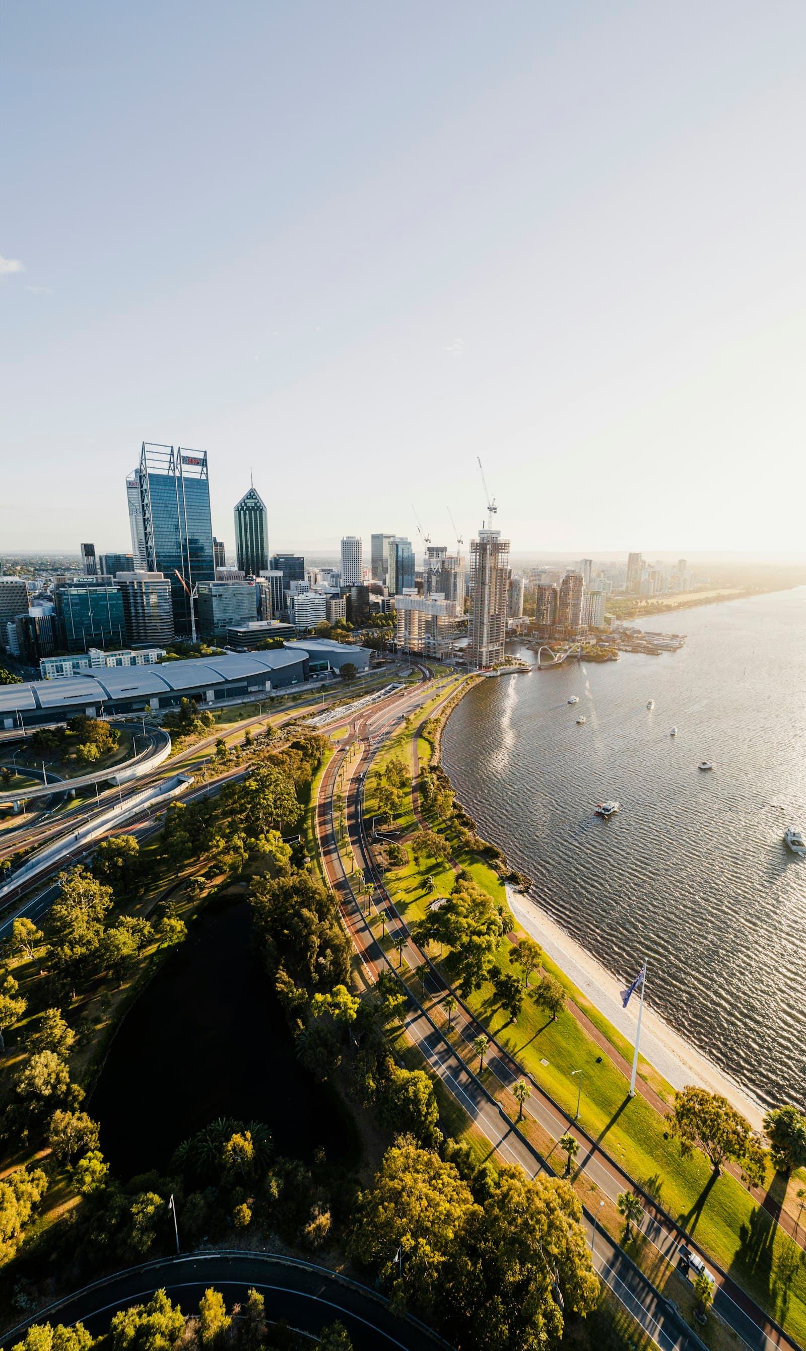 Aerial view of Perth city and the Swan River foreshore